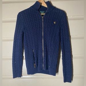 LAUREN RALPH LAUREN Womens’ Navy Blue Cable Knit Zip Cardigan Sweater Size M